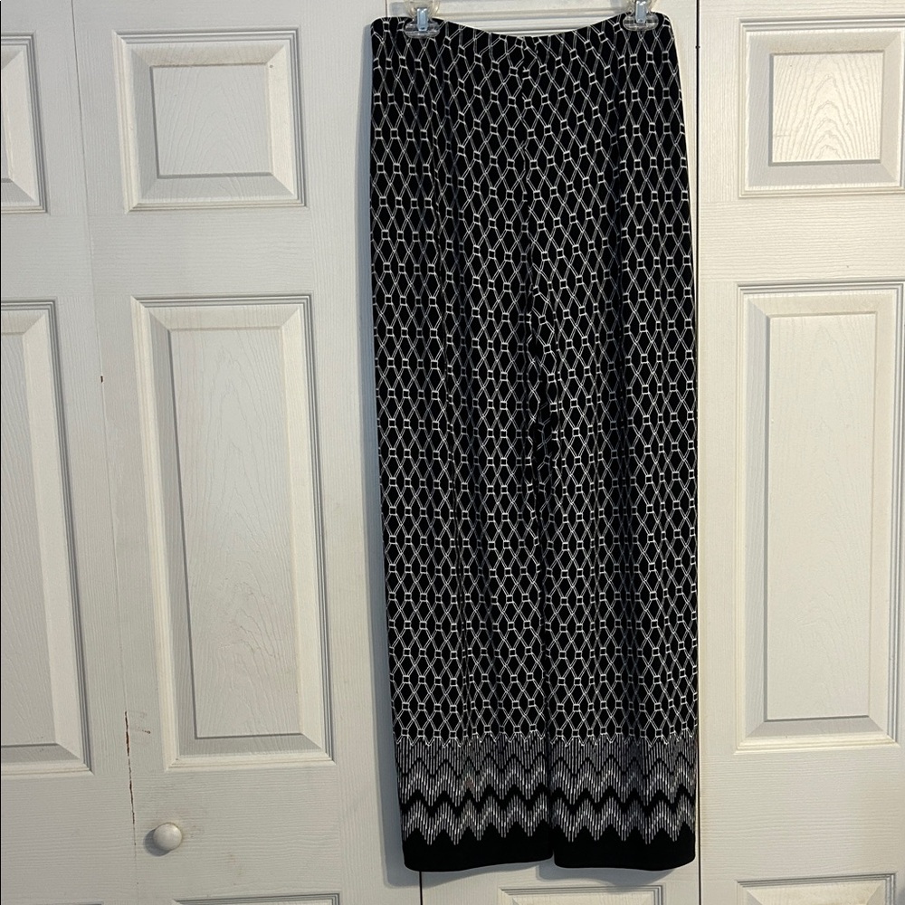 CHICO TRAVELERS'S Size Large Black White Graphic Border Fluid Wide Leg Pants - Picture 6 of 8